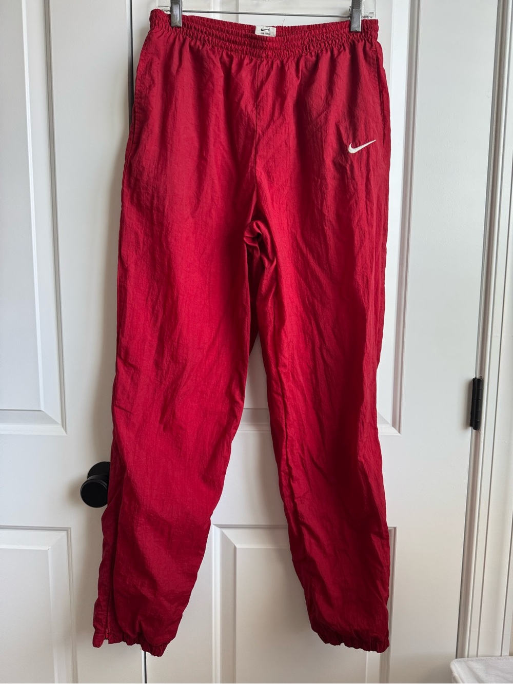 VTG 90s Nike White Tag Red Nylon Ankle Zip Track Pants Windbreaker Medium